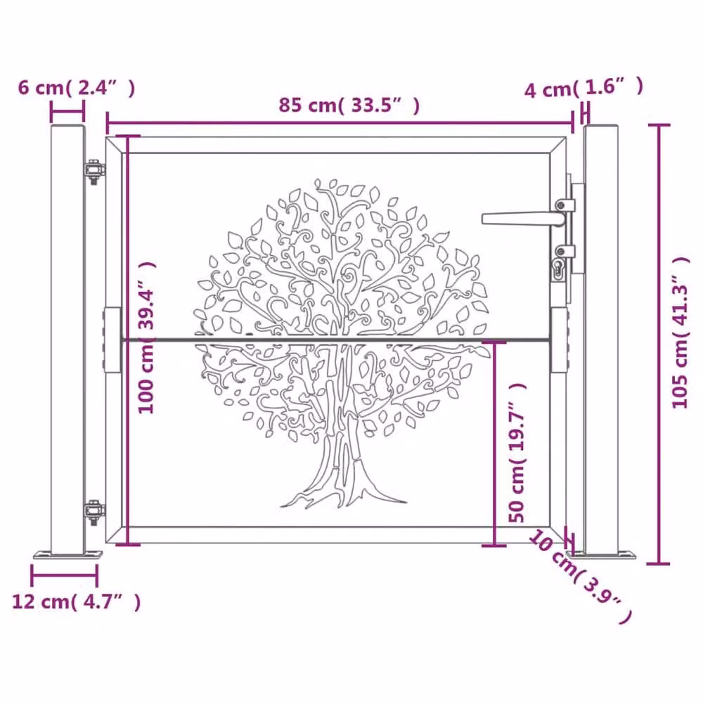 Berkfield Home Steel Garden Gate with Tree Design in Anthracite, W/H: 105 x 105 cm – 6