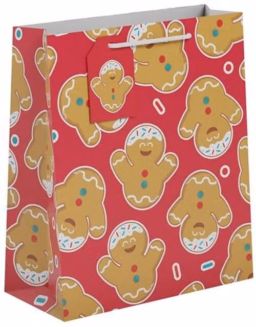 Kingsbury Gifts Medium Gingerbread Christmas Paper Gift Bags in Red