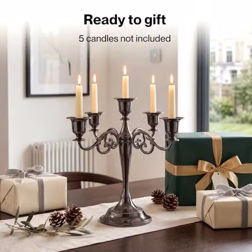 Levede 5-Arm Metal Candelabra Taper Candle Holder in Black, Height: 27 cm – 10