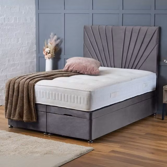BSSPOKE Maria Ottoman Divan Bed with 54 inch Headboard in Charcoal Grey Plush Velvet, W/D/H: 180 x 200 cm