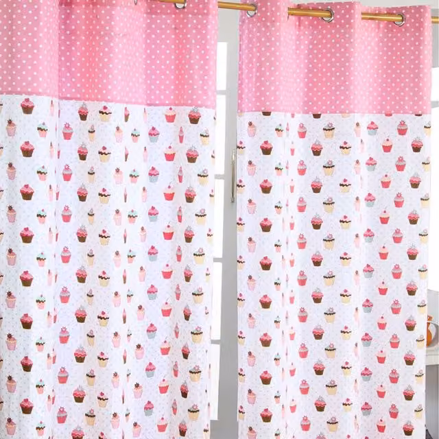Homescapes Cupcakes Ready Made Eyelet Curtain Pair in Pink, Width: 137 cm