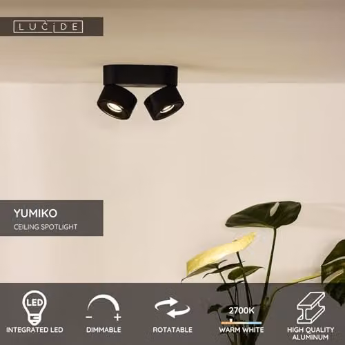 Lucide Yumiko Dimmable and Adjustable Surface Mounted LED Ceiling Spotlight in Black – 2
