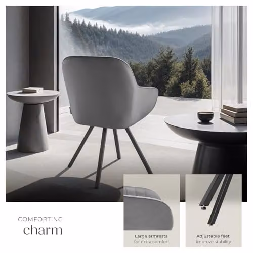 tectake Grey Velvet Swivel Armchair with Tub Design and Armrests – 5