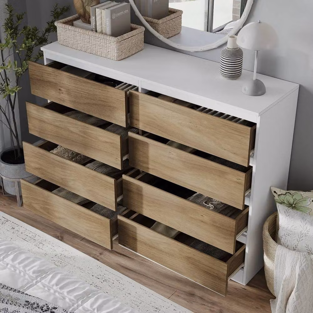 FORGEVIO Modern 8 Drawer Wooden Chest in White and Light Oak – 2