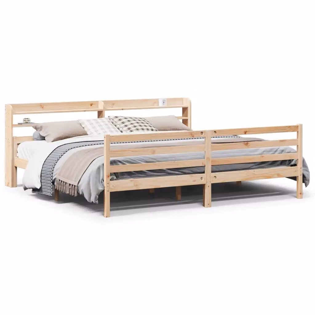 Berkfield Home Rustic Brown Solid Pine Bed Frame with Headboard and Side Compartments, 200 x 200 cm – 2