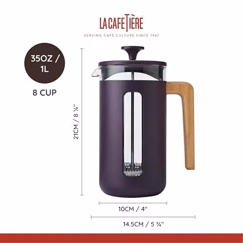 La Cafetiere Pisa 8 Cup French Press Coffee Plunger, Purple, 1L – 2
