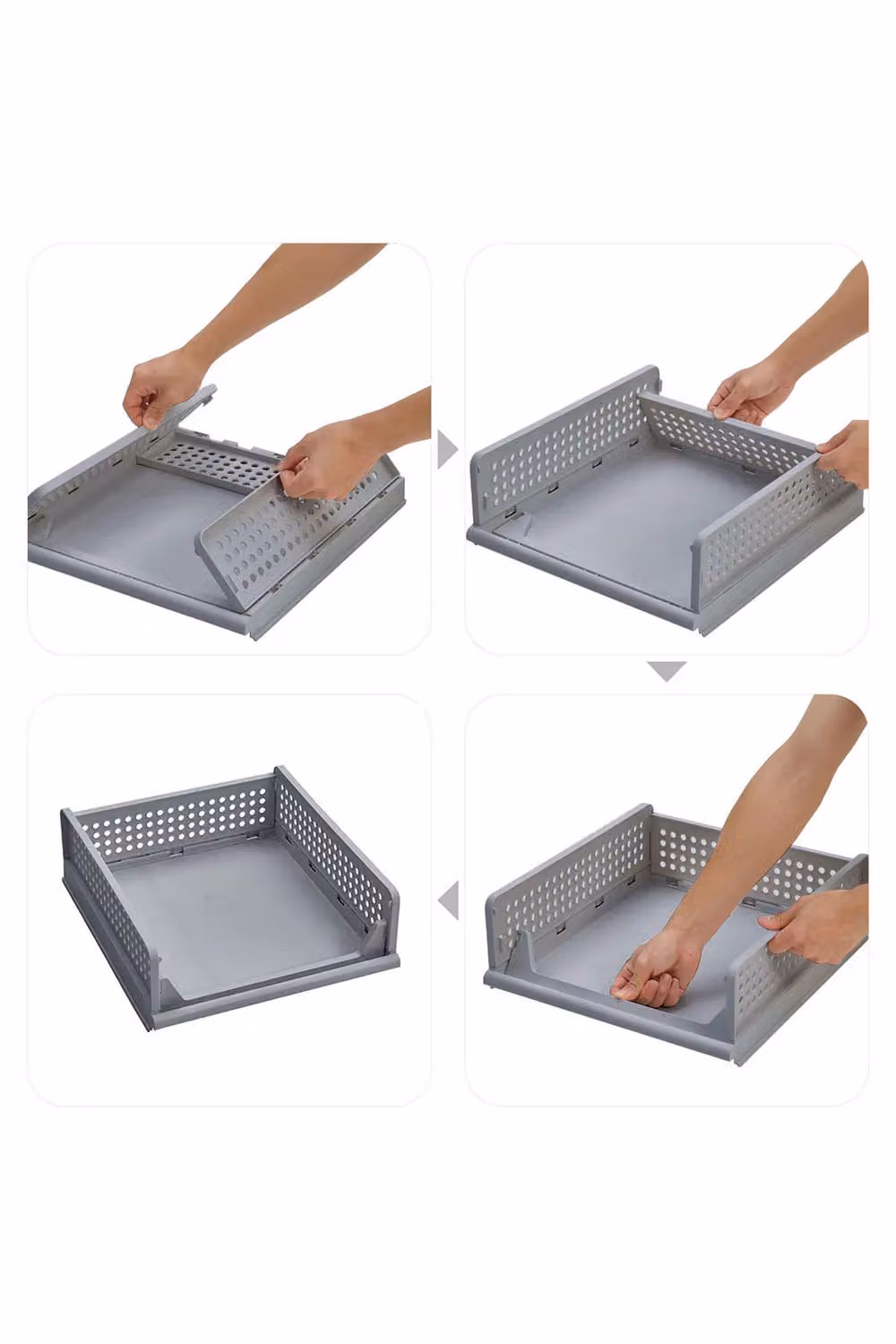 Living and Home Set of 3 Grey Foldable and Stackable Plastic Storage Boxes for Wardrobes, Toys, Kitchens or Bedrooms – 5