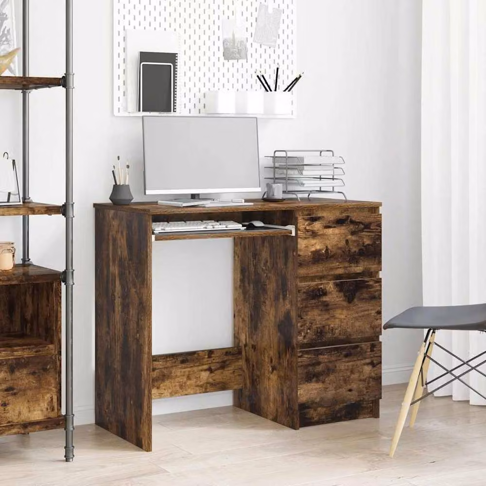 Berkfield Home Writing Desk in Smoked Oak Brown, W/D/H: 90 x 45 x 76 cm – 2