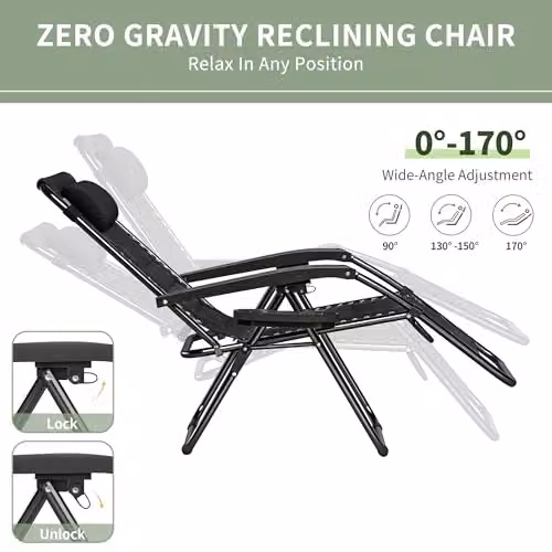 MCC Direct Set of 2 Zero Gravity Reclining Sun Lounger Chairs in Black Oxford Fabric – 6