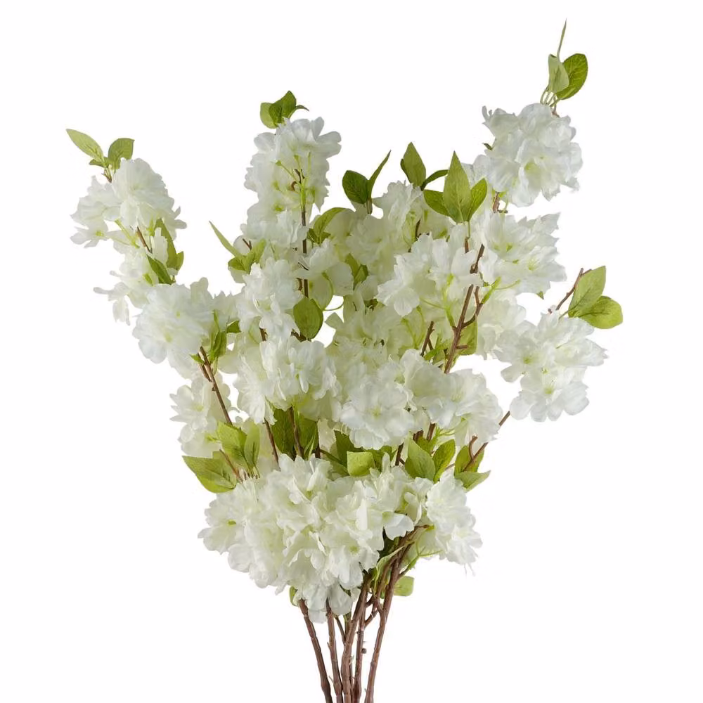 Leaf Pack of 6 White Artificial Blossom Floral Stems, 100 cm – 3