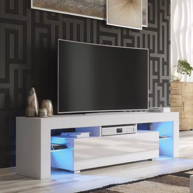 Creative Furniture LTD Modern White Gloss TV Unit with LED Lights, W: 160 cm, D: 45 cm, H: 35 cm