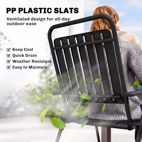 Outsunny Set of 4 Folding Garden Chairs in Black with Plastic Seats and Metal Frames – 4