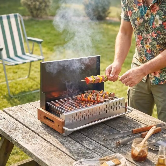 OUTSUNNY Black Folding Charcoal Tabletop BBQ Grill for Camping