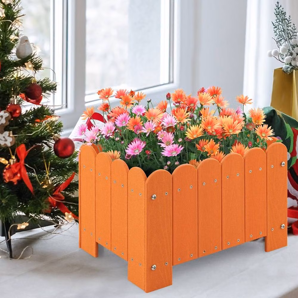 Costway 2 Pack Orange HDPE Raised Garden Bed Planter Boxes with Drainage – 4