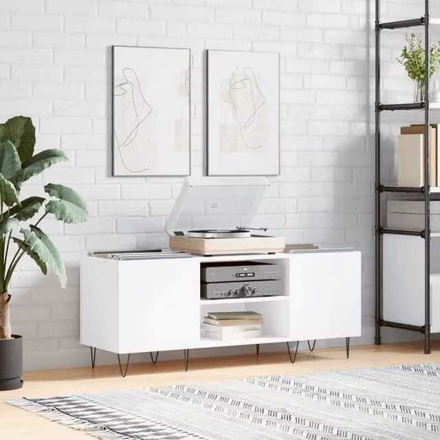 Berkfield Home Record Cabinet in White, W/D/H: 121 x 38 x 48 cm – 1