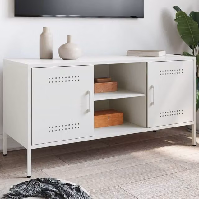 Berkfield Home Industrial White Metal TV Cabinet W: 100.5 cm, D: 39 cm, H: 50.5 cm – 1