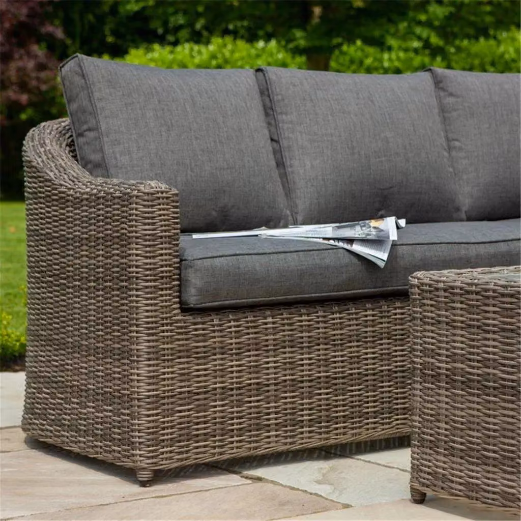 Cheshire 5 Seater Grey Polyrattan L-Shape Garden Lounge Corner Set with Fabric Cushions – 2