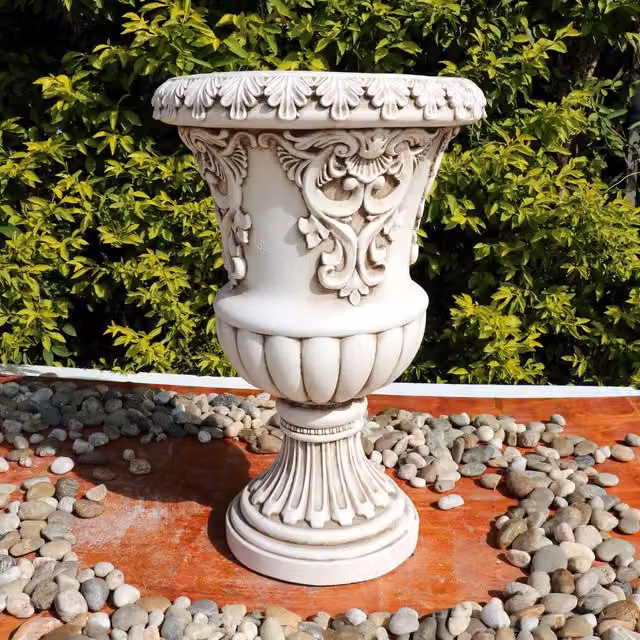 Ornate Collection White Freestanding Floral Flower Urn Planter Statue