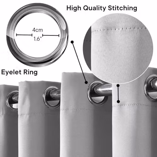 OHS Pair of Plain Thermal Blackout Eyelet Curtains in Silver Grey, Width: 167 cm, Drop: 228 cm – 2