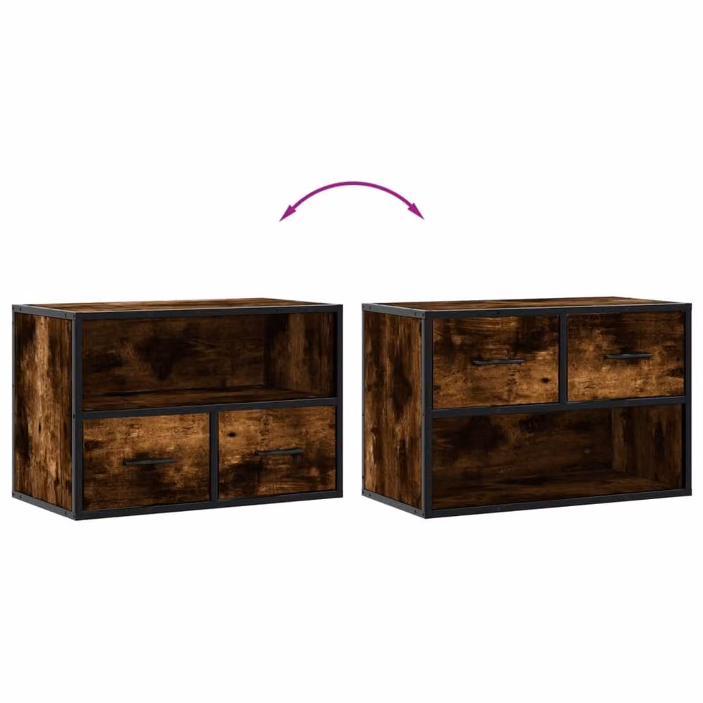 Berkfield Home TV Cabinet in Smoked Oak and Metal, Brown, W: 60 cm, D: 31 cm, H: 39.5 cm – 5