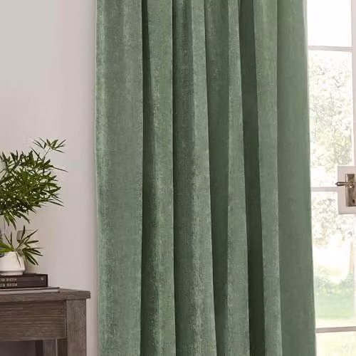 Riva Home Green Chenille Velvet Pencil Pleat Curtains, W/H: 137 x 229 cm – 3