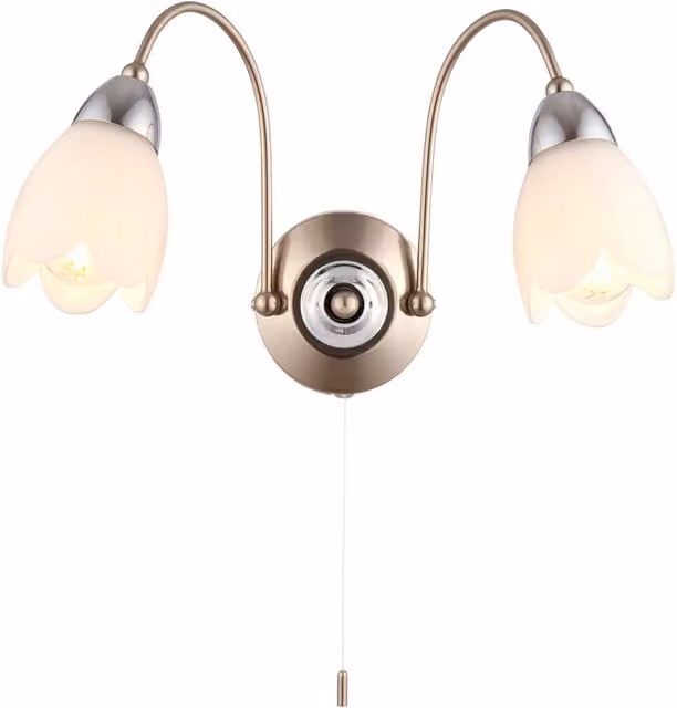Endon Petal 2 Light Indoor Wall Light in Satin Chrome with Glass Shades and E14 Base