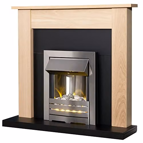 Adam Fires & Fireplaces Southwold Fireplace in Oak and Black with Helios Electric Fire in Brushed Steel, 43 Inch, Grey – 3