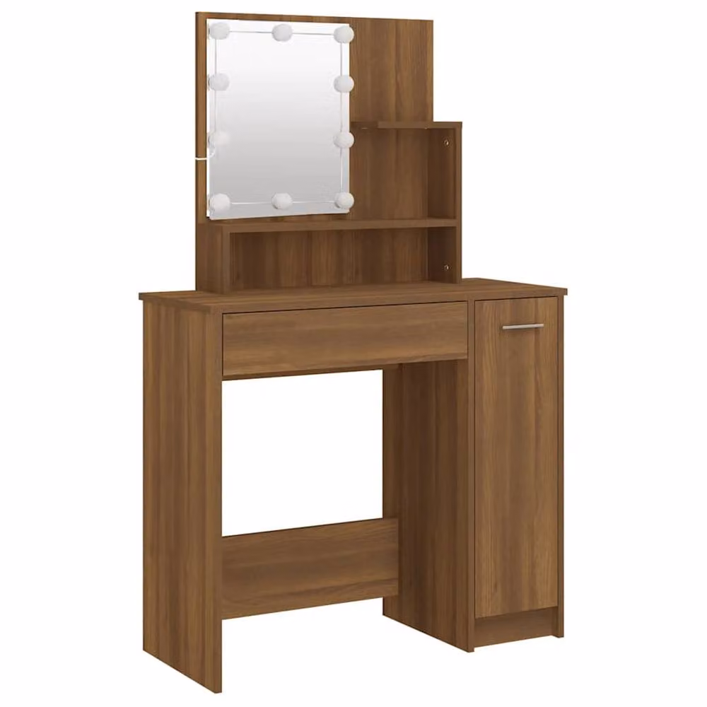 Berkfield Home Modern Hollywood LED Dressing Table in Brown Oak, W/D/H: 86.5 x 35 x 136 cm – 3