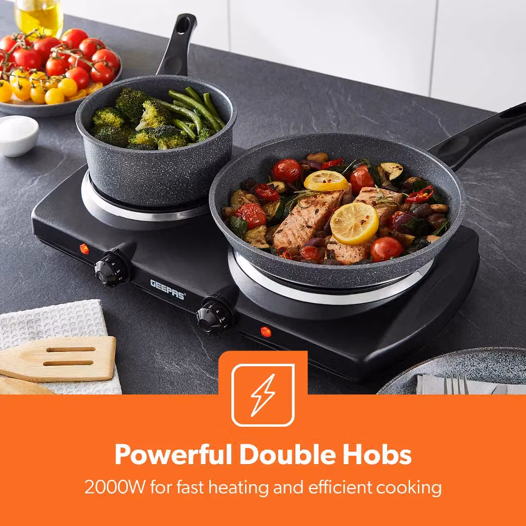 Geepas 2000W Double Ceramic Infrared Portable Electric Cooktop Hob in Black – 3