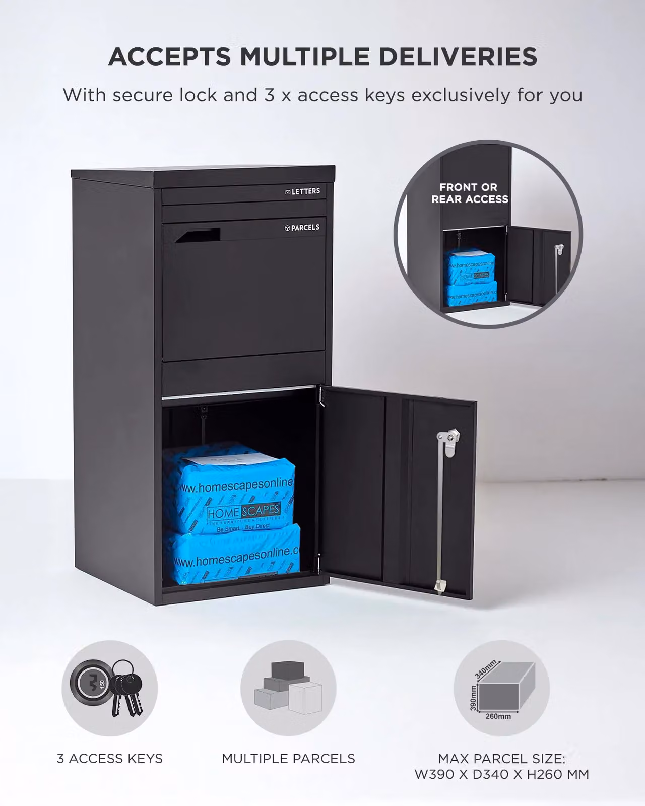 Homescapes Smart Parcel Box Extra Large Wall Mounted Secure Delivery Box in Black – 5