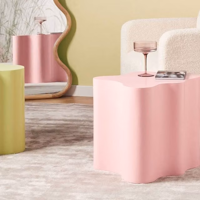Wyld and Coco Pastel Pink MDF Side Table with Irregular Base W: 40 cm, D: 45 cm