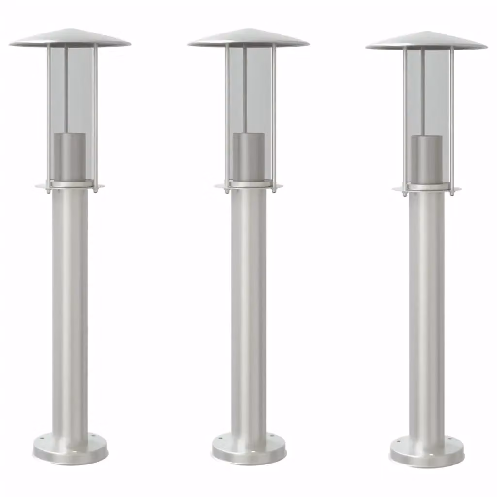 Berkfield Home Set of 3 Silver Stainless Steel Outdoor Floor Lamps, Height: 60 cm – 2