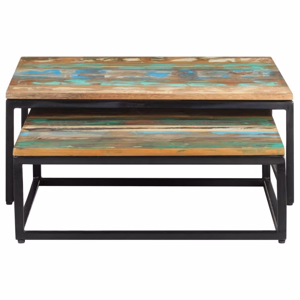 Berkfield Home Nesting Coffee Tables, 2 Piece Set in Brown Reclaimed Wood and Black Metal – 3