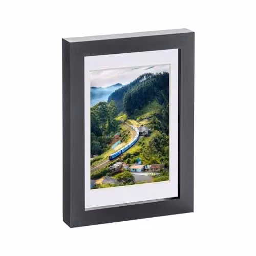 Nicola Spring Single Rectangular Photo Frame in Black with White Mount for Landscape or Portrait Display