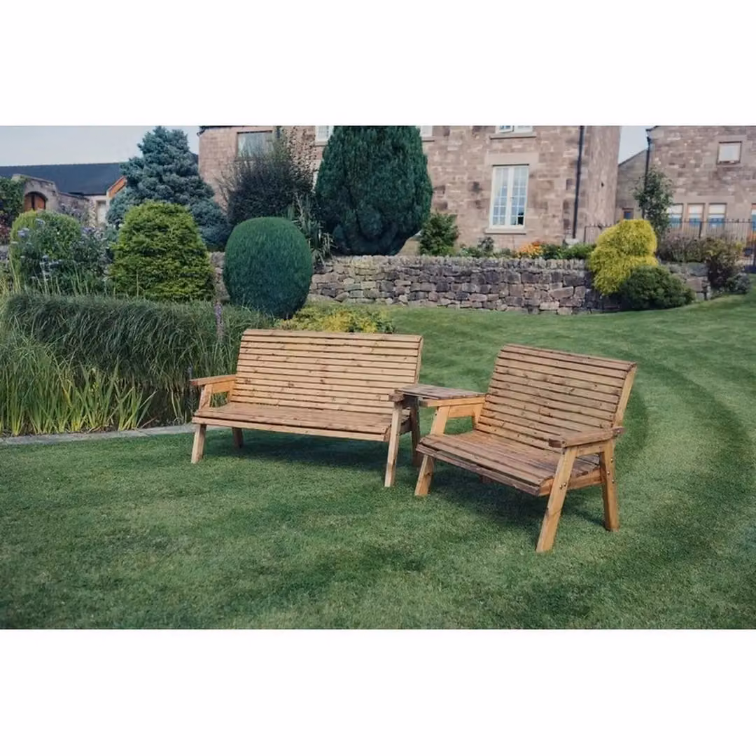 Churnet Valley Garden Furniture Ltd Valley 5 Seat Set with Angled Tray in Brown Pine Wood – 3