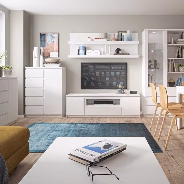 Furniture To Go Fribo Modern 1-Door 5-Drawer Cabinet in White