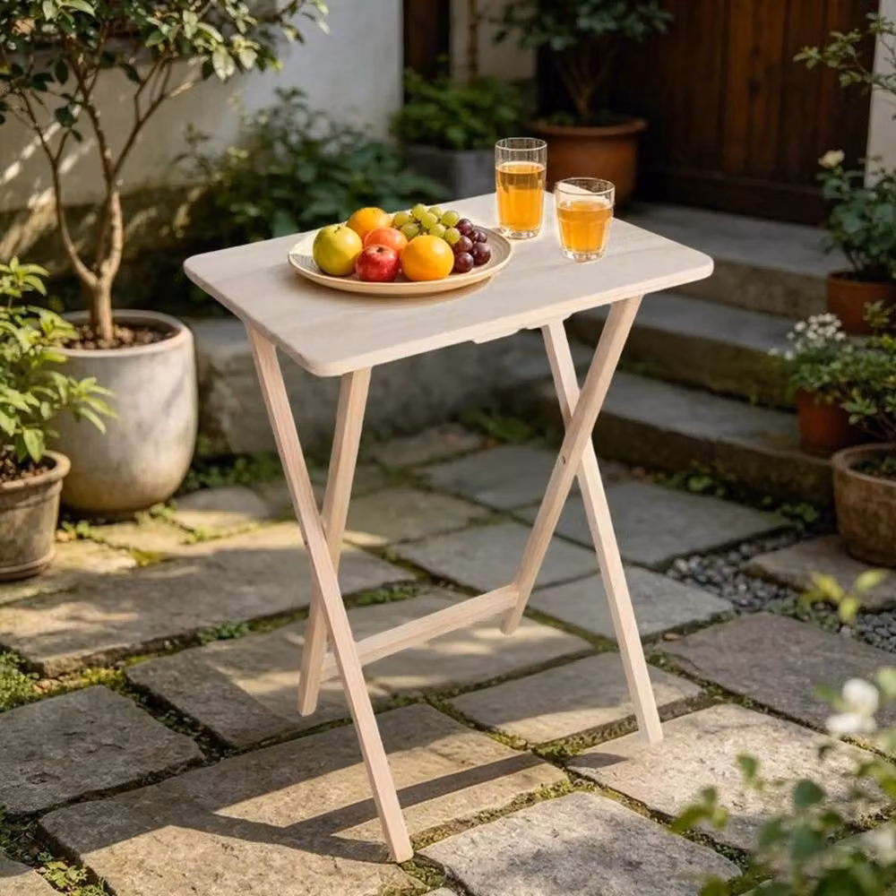 FLAVORA Natural Wooden Folding Snack Table for TV, Laptop or Coffee, Rectangular with X-Frame Design – 4
