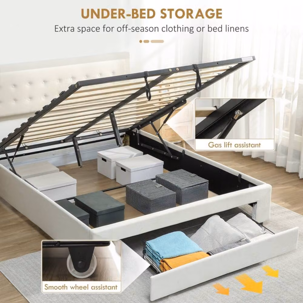 STILVORA Modern Velvet Upholstered Ottoman Bed with Storage, Cream, W/D/H: 180 x 200 x 33 cm – 2