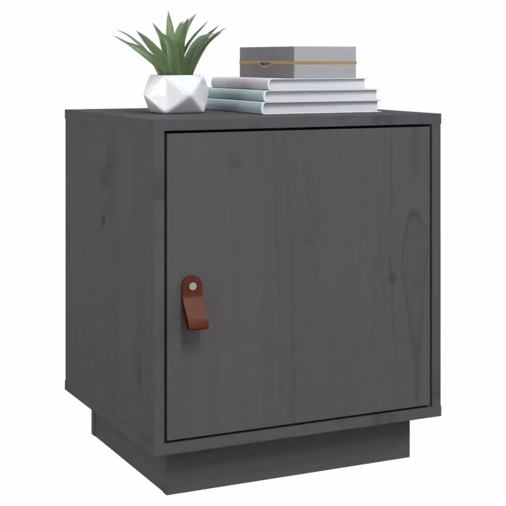 Berkfield Home Set of 2 Grey Solid Wood Pine Bedside Cabinets, W: 40 cm, D: 34 cm, H: 45 cm – 3