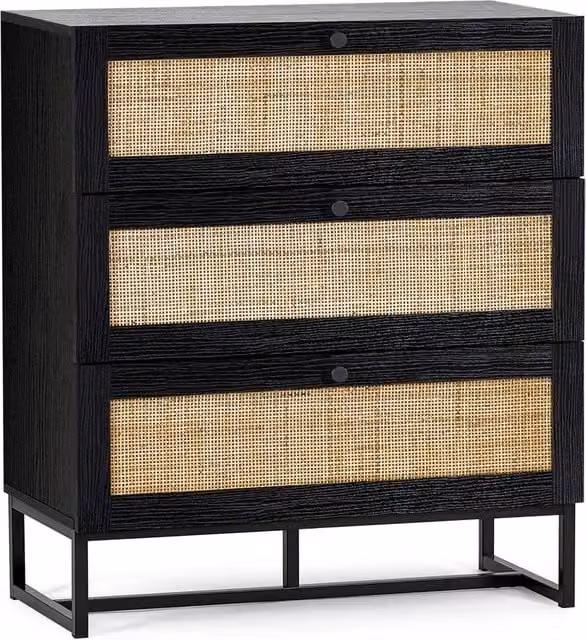 Cheshire Premium Trelawny 3 Drawer Chest in Black with Rattan Details