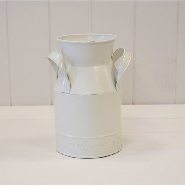 KDMD Vintage Metal Cream Tabletop Vase in White and Beige, Height: 18 cm