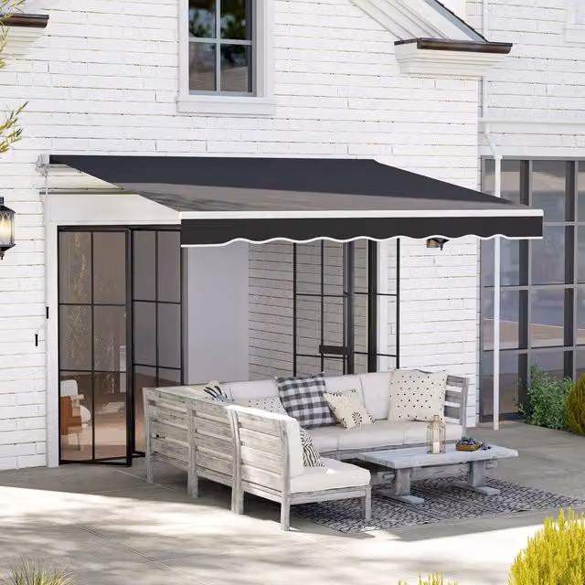 Outsunny Manual Wall-Mounted Garden Awning Canopy in Black, W: 250 cm, D: 200 cm