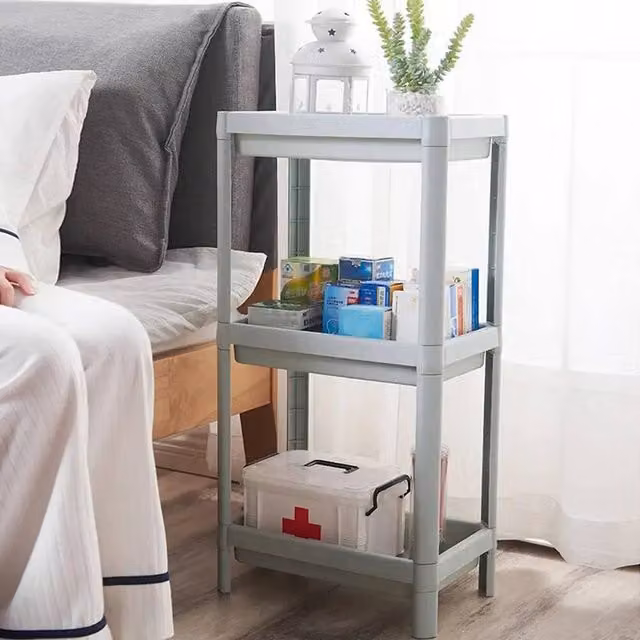 EONLION 3-Tier Plastic Storage Shelf Rack in Grey, Width: 50 cm