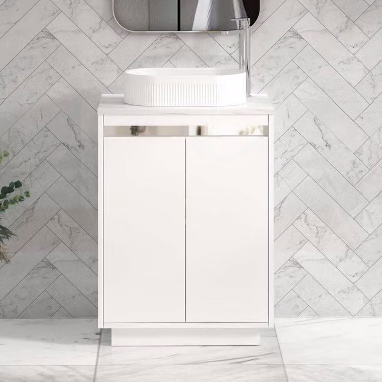 Royal Bathrooms Orion 800mm Matt White Floor Standing 2 Door Vanity Unit with Lyon Basin and Chrome Accent Trim