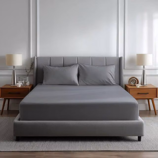 Snug City Grey 200 Thread Count Cotton Fitted Sheet, Single, W/D/H: 90 x 190 x 40 cm