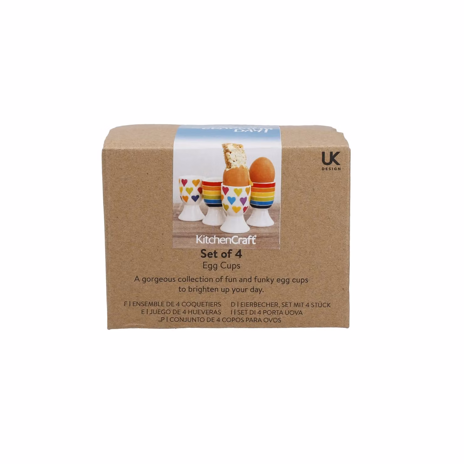 KitchenCraft 4-Piece Striped Ceramic Egg Cup Set in White and Multicolour – 3