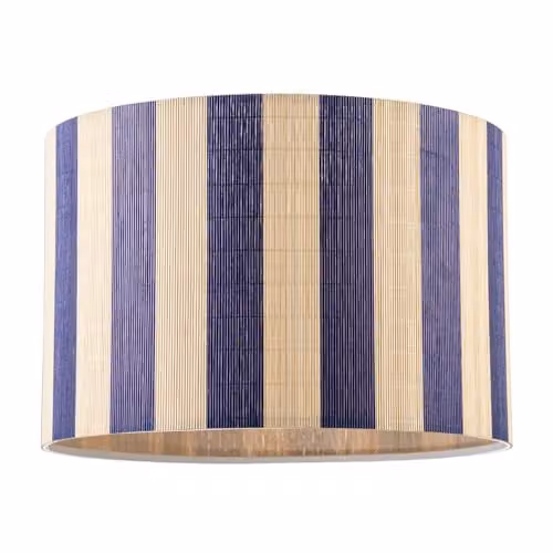 Happy Homewares Shabby Chic Natural Brown Bamboo Cylinder Lamp Shade with Blue Stripes, W: 18 cm, H: 25 cm – 1