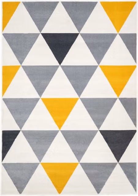 Kukoon Yellow Ochre and Grey Diamond Geometric Living Area Rug, W/D: 280 x 365 cm