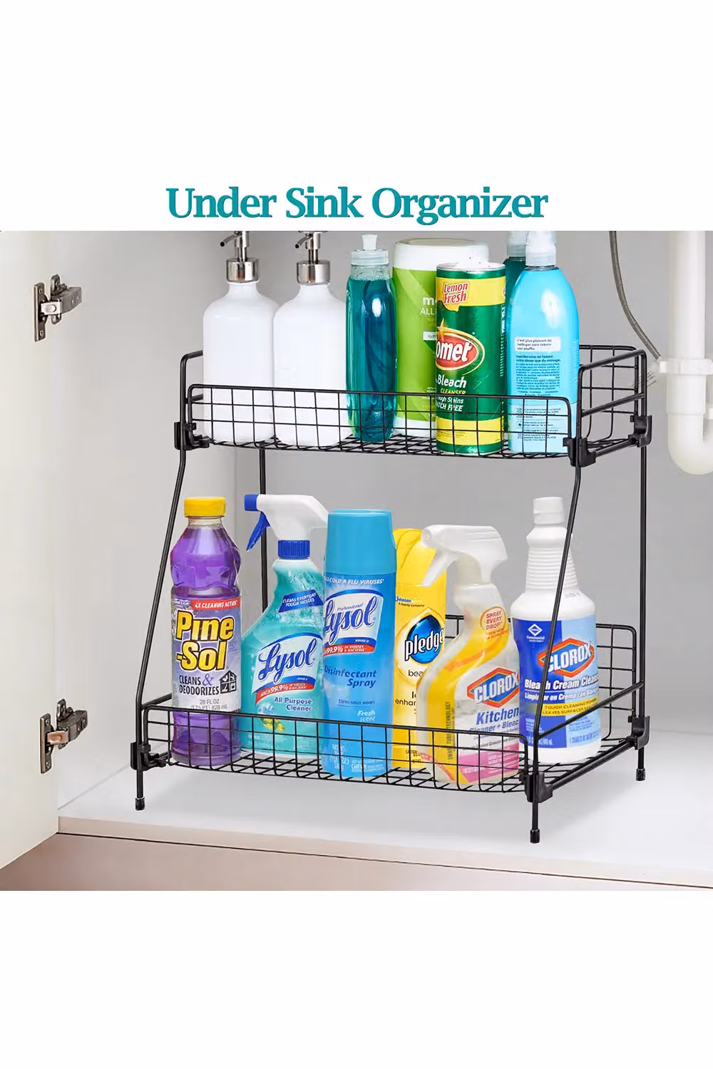 Living and Home 2-Tier Free Standing Metal Cosmetic Organiser and Kitchen Spice Rack in Matt Black – 2