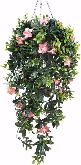 Best Artificial Ltd Pink and Red Azalea Hanging Basket with Cascading Flowers